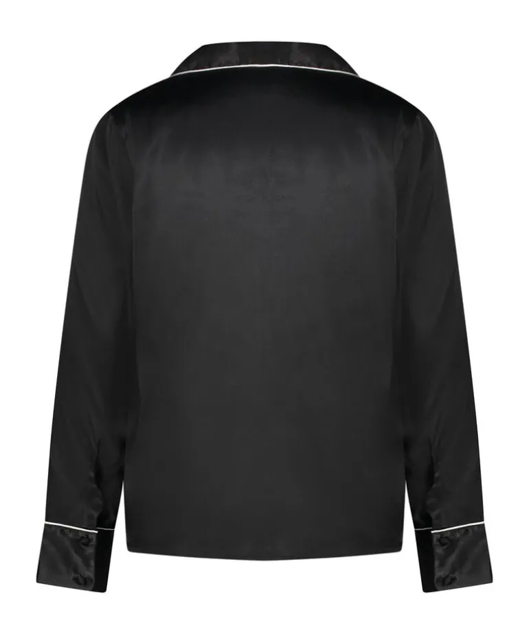Satin Long-Sleeved Jacket - Black