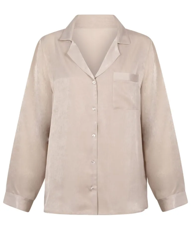 Satin Long-Sleeved Jacket - Beige