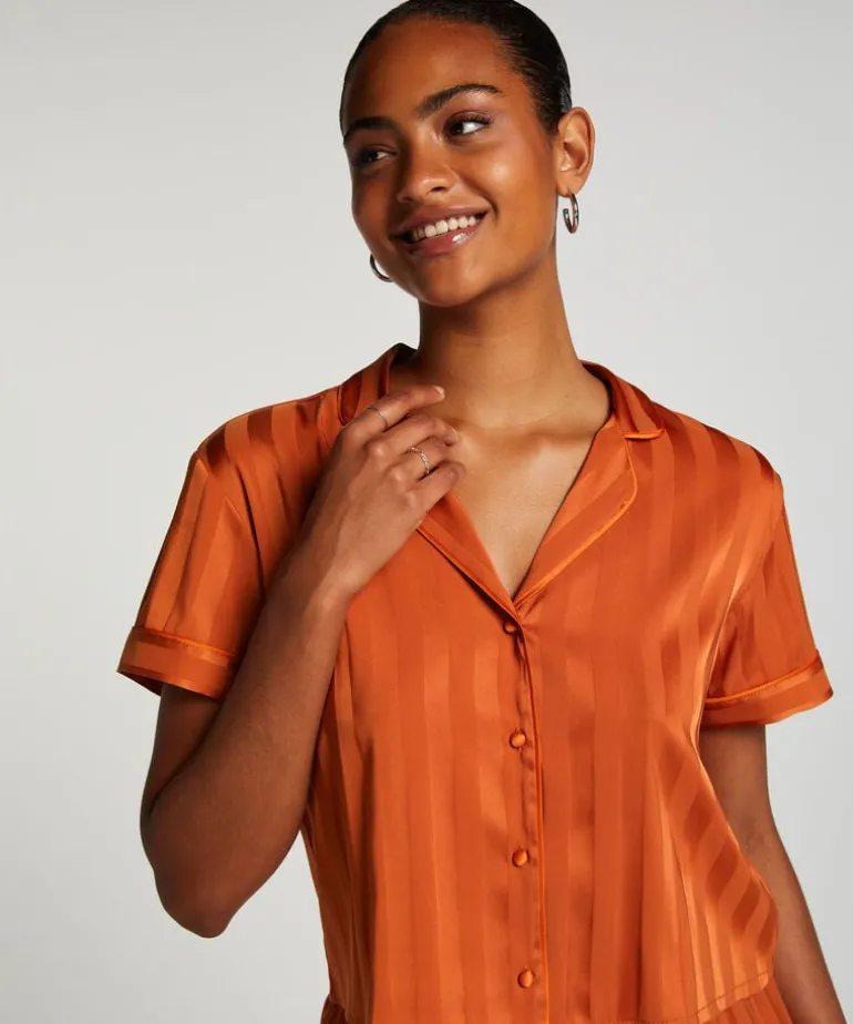 Satin Short-Sleeved Jacket - Orange
