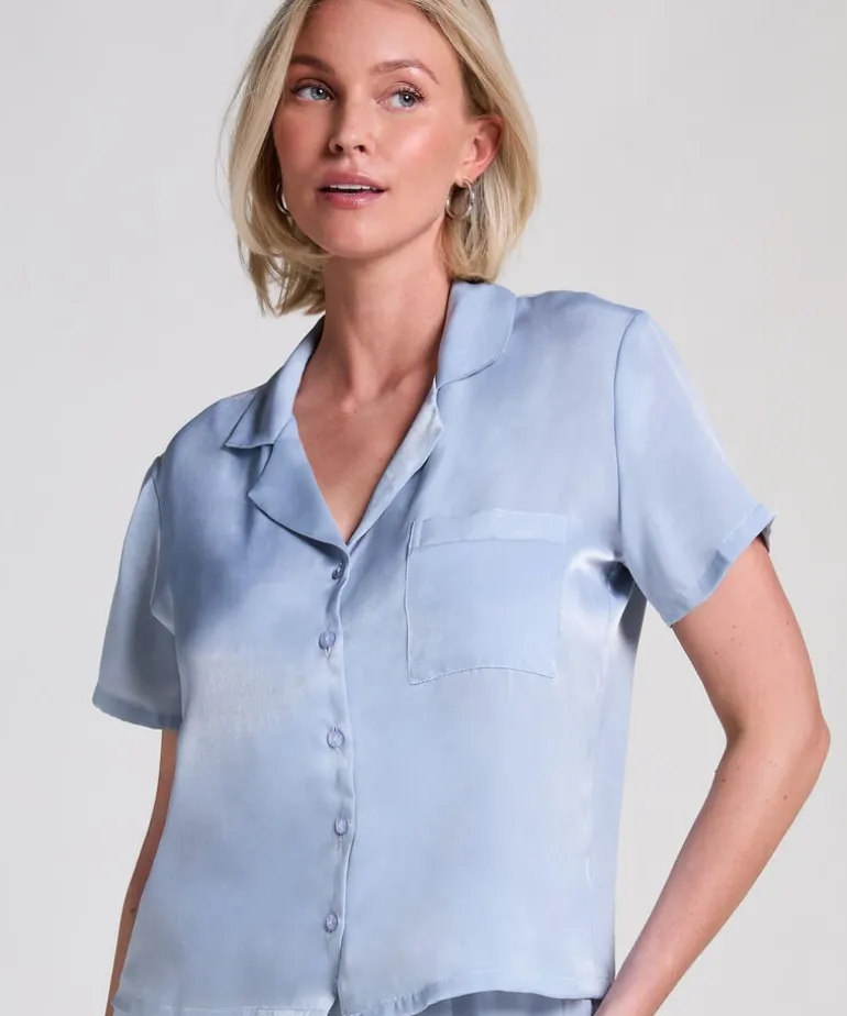 Satin Short-Sleeved Jacket - Blue