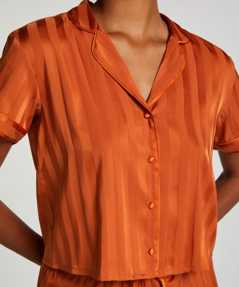 Satin Short-Sleeved Jacket - Orange