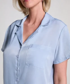 Satin Short-Sleeved Jacket - Blue