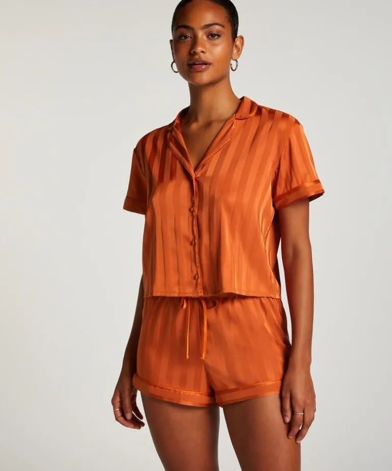 Satin Short-Sleeved Jacket - Orange