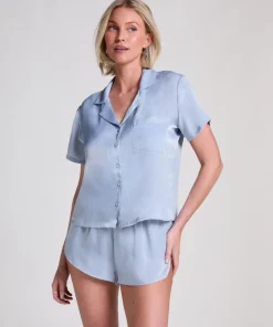 Satin Short-Sleeved Jacket - Blue