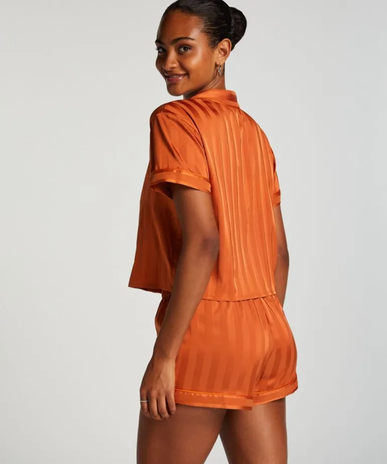 Satin Short-Sleeved Jacket - Orange