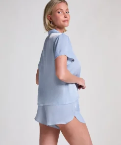 Satin Short-Sleeved Jacket - Blue