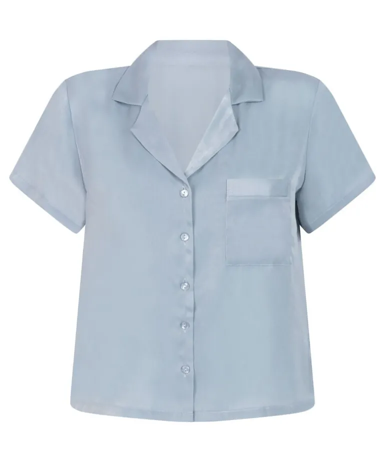 Satin Short-Sleeved Jacket - Blue
