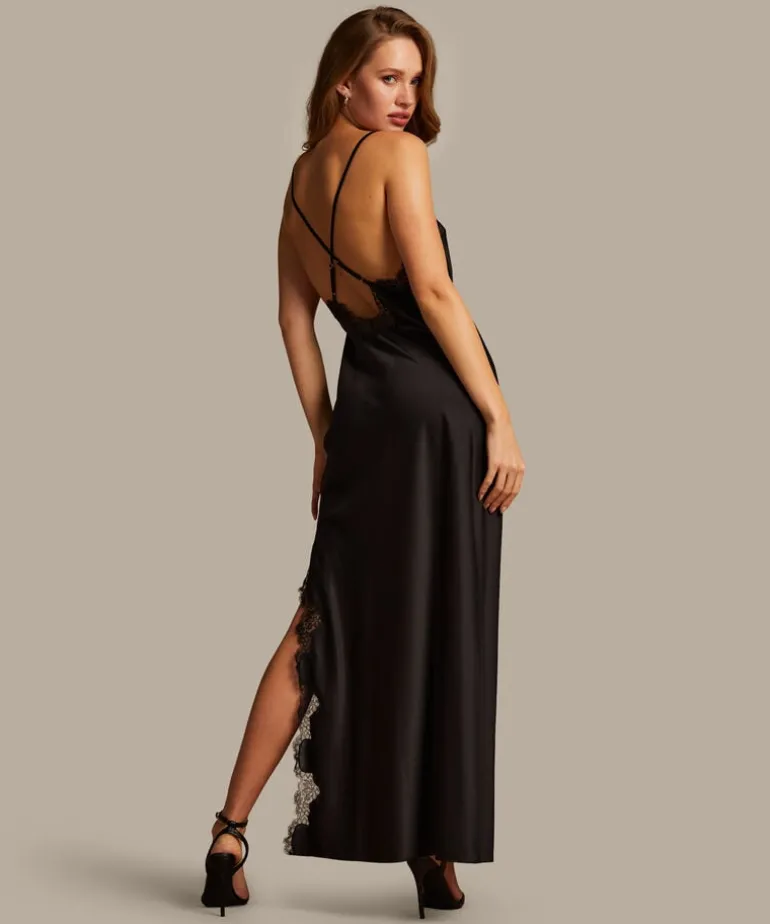 Satin Slip Dress - Black