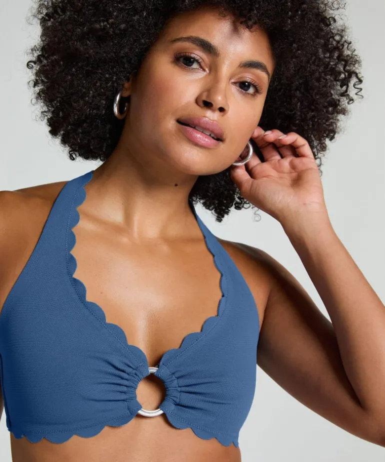 Scallop Halter Bikini Top - Blue