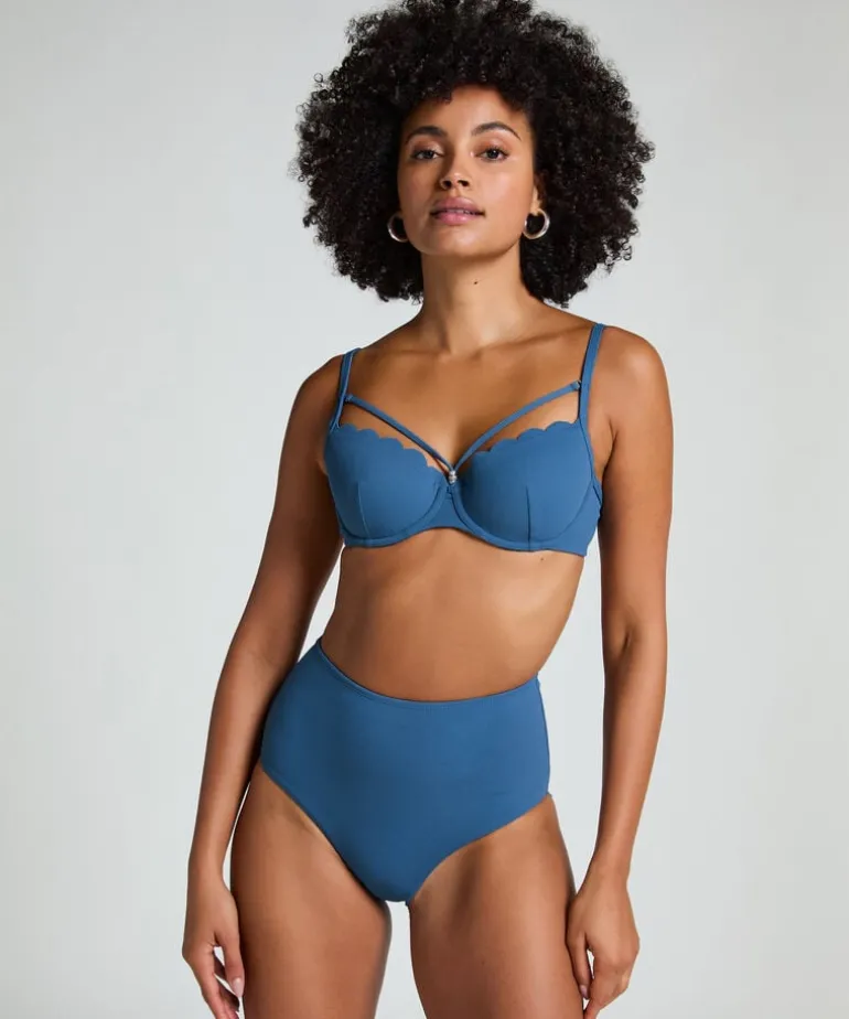 Scallop High Waist Rio Bikini Bottom - Blue