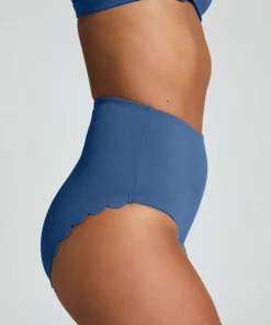 Scallop High Waist Rio Bikini Bottom - Blue