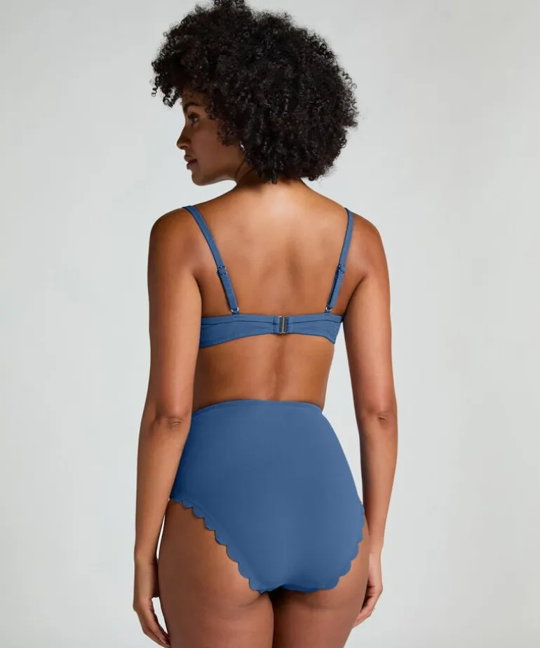 Scallop High Waist Rio Bikini Bottom - Blue