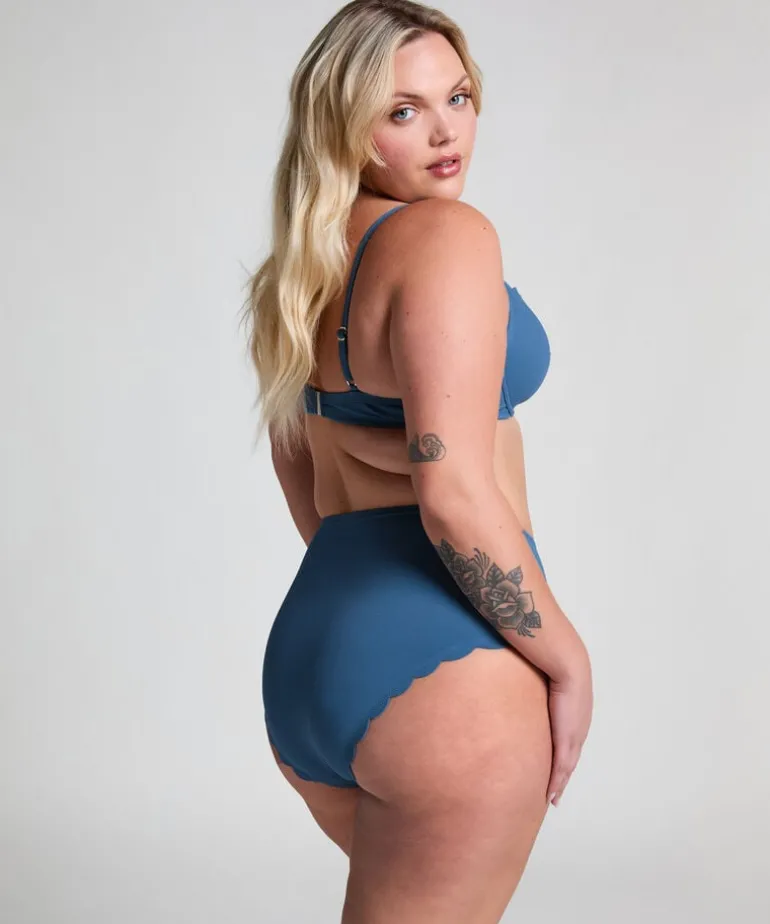 Scallop High Waist Rio Bikini Bottom - Blue