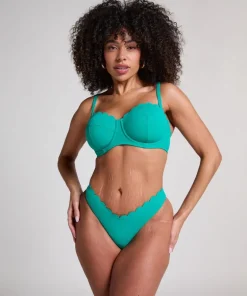 Scallop High-Leg Bikini Bottoms - Green