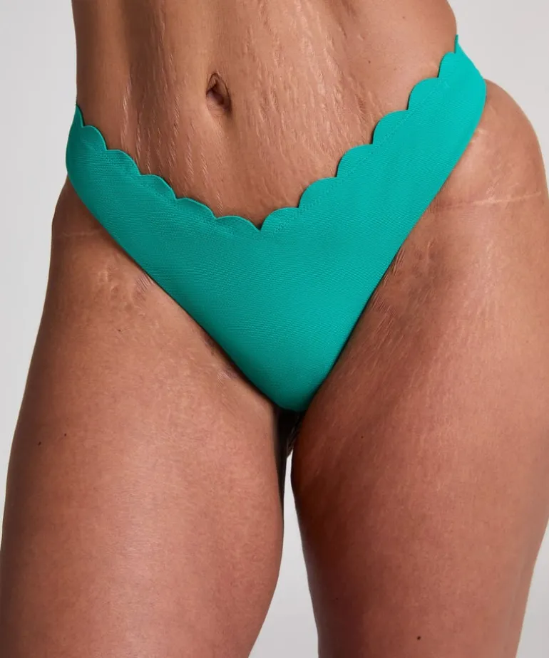 Scallop High-Leg Bikini Bottoms - Green