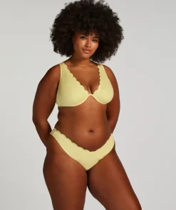 Scallop High-Leg Bikini Bottoms - Yellow