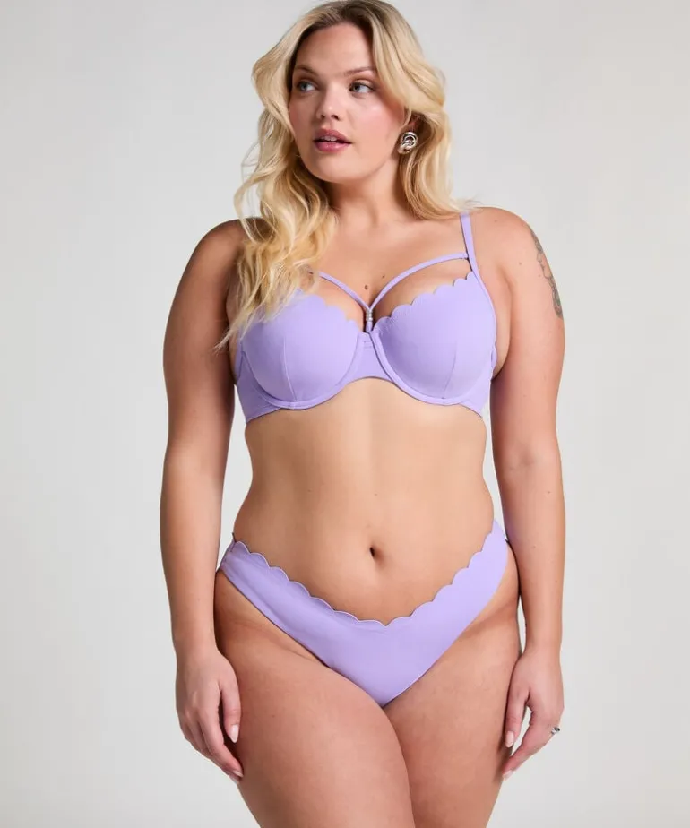 Scallop High-Leg Bikini Bottoms - Purple