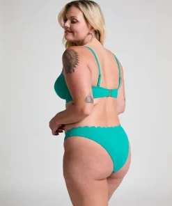 Scallop High-Leg Bikini Bottoms - Green
