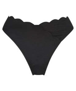 Scallop High-Leg Bikini Bottoms - Black