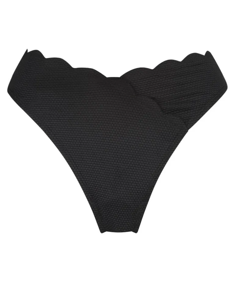 Scallop High-Leg Bikini Bottoms - Black