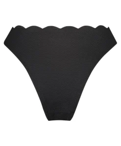 Scallop High-Leg Bikini Bottoms - Black