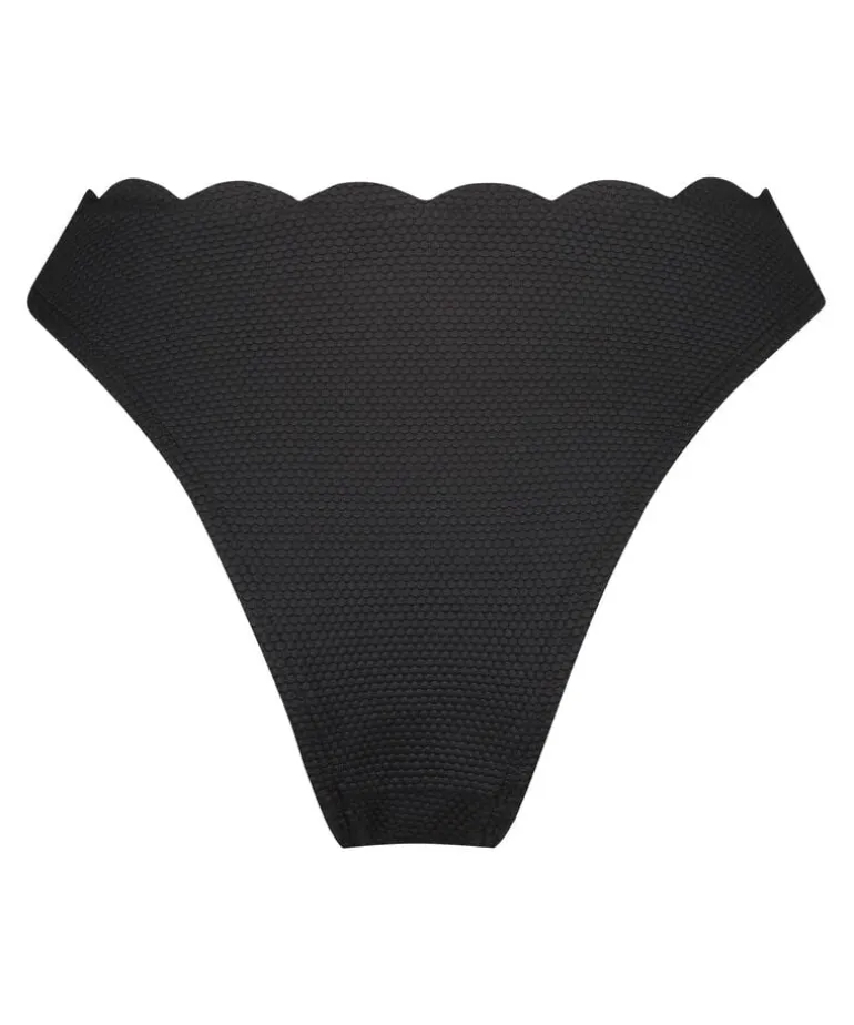 Scallop High-Leg Bikini Bottoms - Black