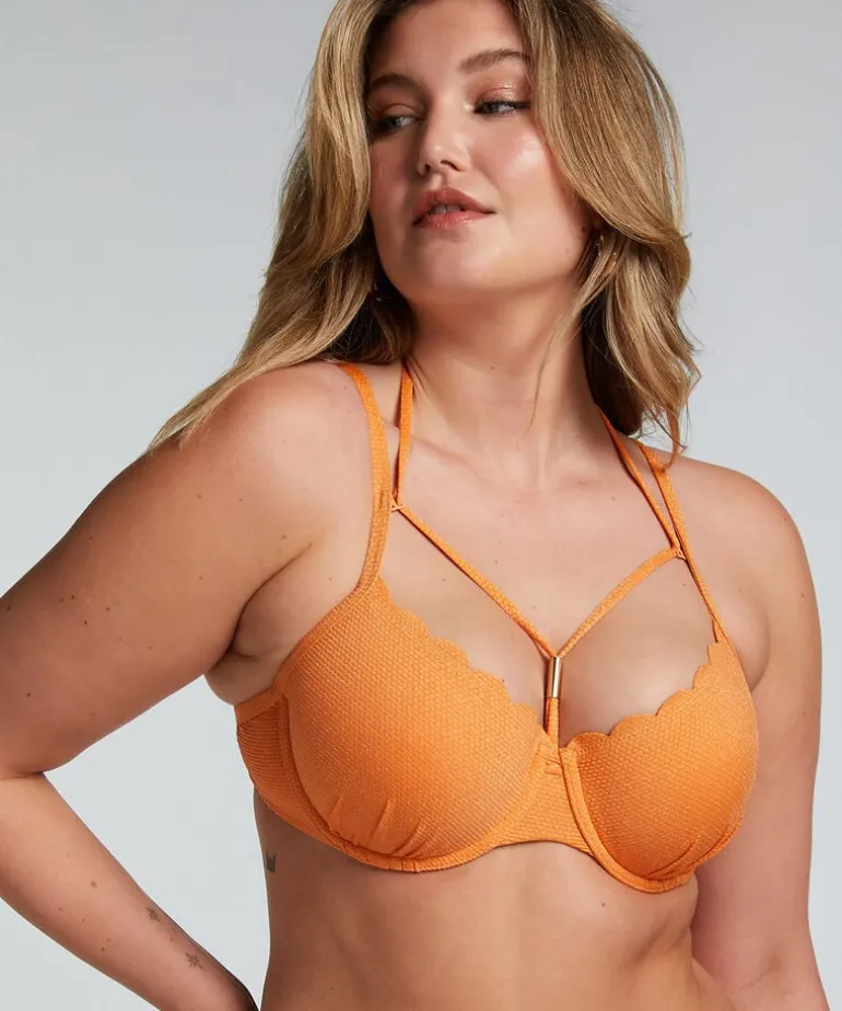 Scallop Lurex Bikini Top - Orange