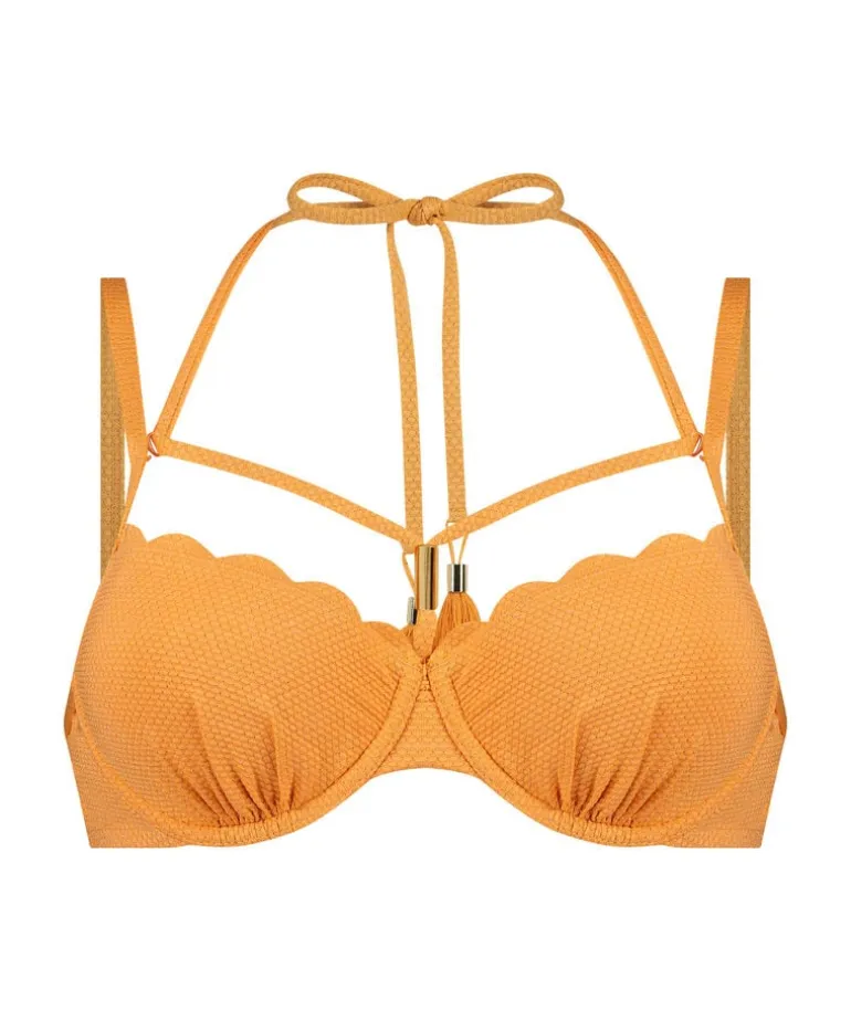 Scallop Lurex Bikini Top - Orange