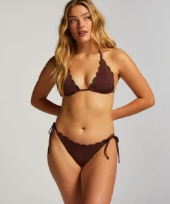 Scallop Lurex Cheeky Tanga Bikini Bottoms - Brown