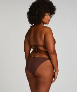 Scallop Lurex Cheeky Tanga Bikini Bottoms - Brown