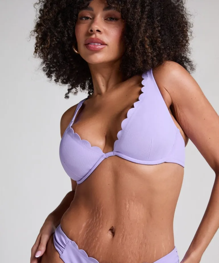 Scallop non-padded underwired bikini top - Purple