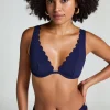 Scallop non-padded underwired bikini top - Blue