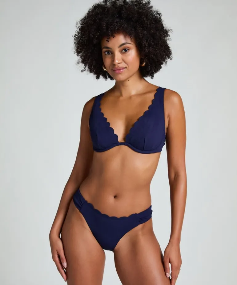 Scallop non-padded underwired bikini top - Blue