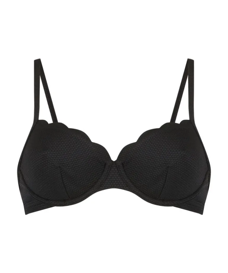 Scallop non-padded underwire bikini top - Black
