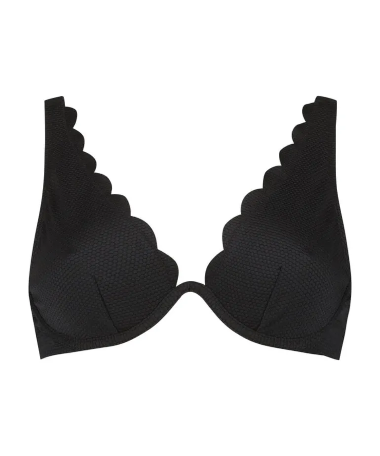 Scallop non-padded underwired bikini top - Black
