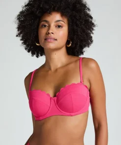 Scallop Padded Strapless Underwired Bikini Top Cup E + - Pink