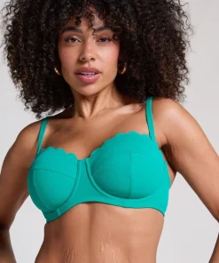 Scallop Padded Strapless Underwired Bikini Top Cup E + - Green
