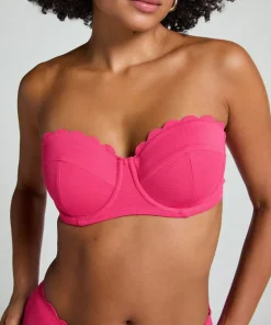 Scallop Padded Strapless Underwired Bikini Top Cup E + - Pink