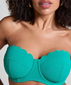 Scallop Padded Strapless Underwired Bikini Top Cup E + - Green