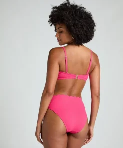 Scallop Padded Strapless Underwired Bikini Top Cup E + - Pink