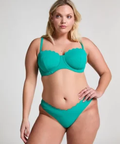 Scallop Padded Strapless Underwired Bikini Top Cup E + - Green