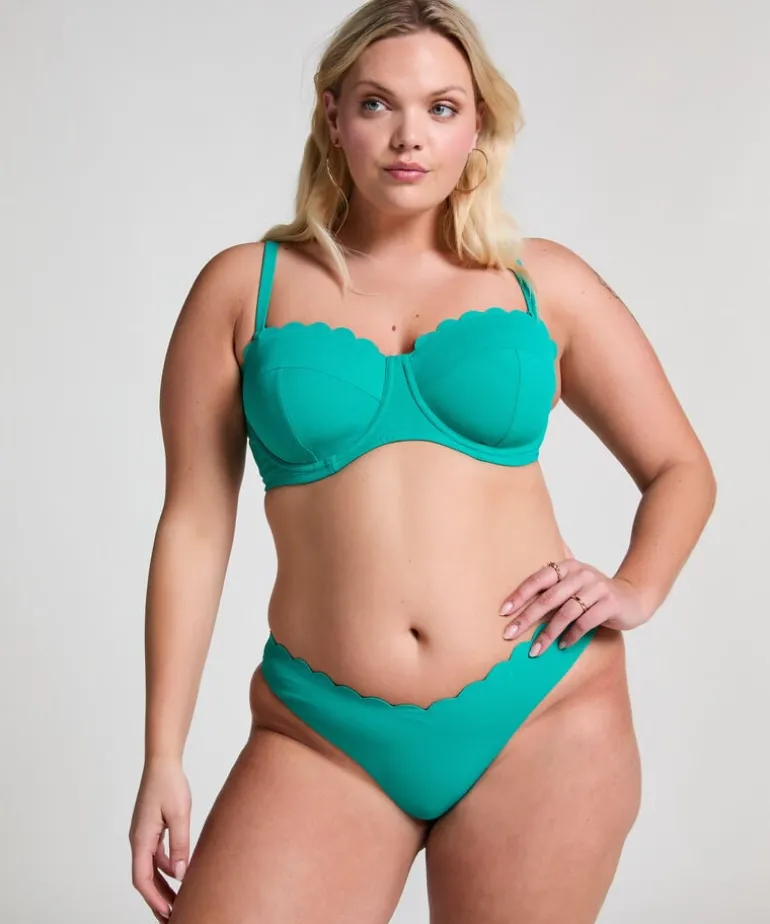 Scallop Padded Strapless Underwired Bikini Top Cup E + - Green