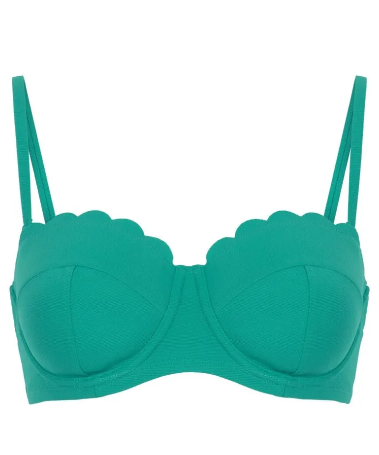 Scallop Padded Strapless Underwired Bikini Top Cup E + - Green