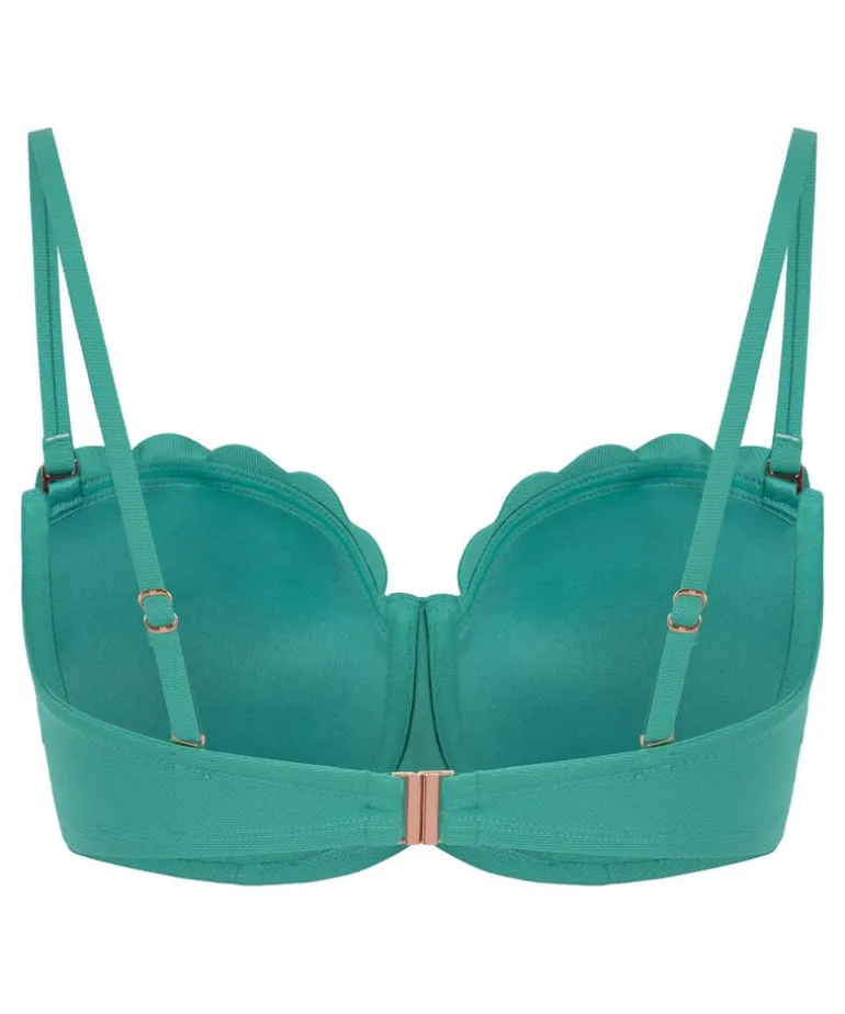 Scallop Padded Strapless Underwired Bikini Top Cup E + - Green
