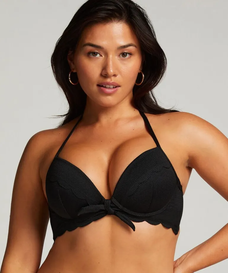 Scallop padded underwired bikini-top - Black