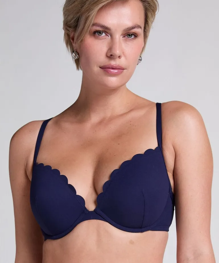 Scallop padded underwired bikini-top - Blue