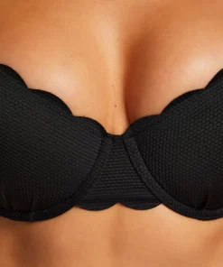 Scallop Padded Underwired Bikini Top - Black