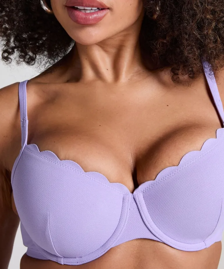 Scallop Padded Underwired Bikini Top - Purple