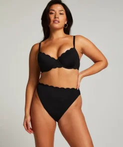 Scallop Padded Underwired Bikini Top - Black