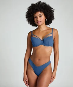 Scallop Padded Underwired Bikini Top - Blue